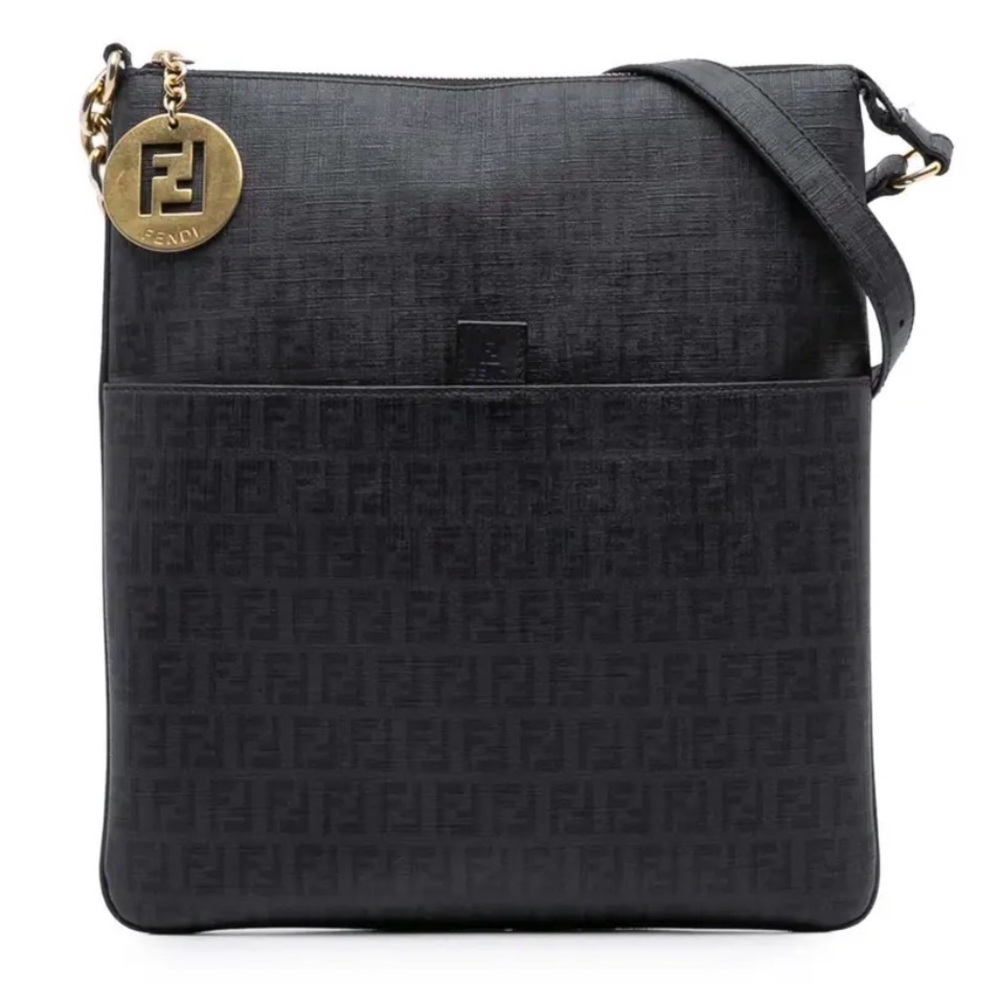 EUC Fendi Black Zucchino Coated Can as Charm. Crossbody